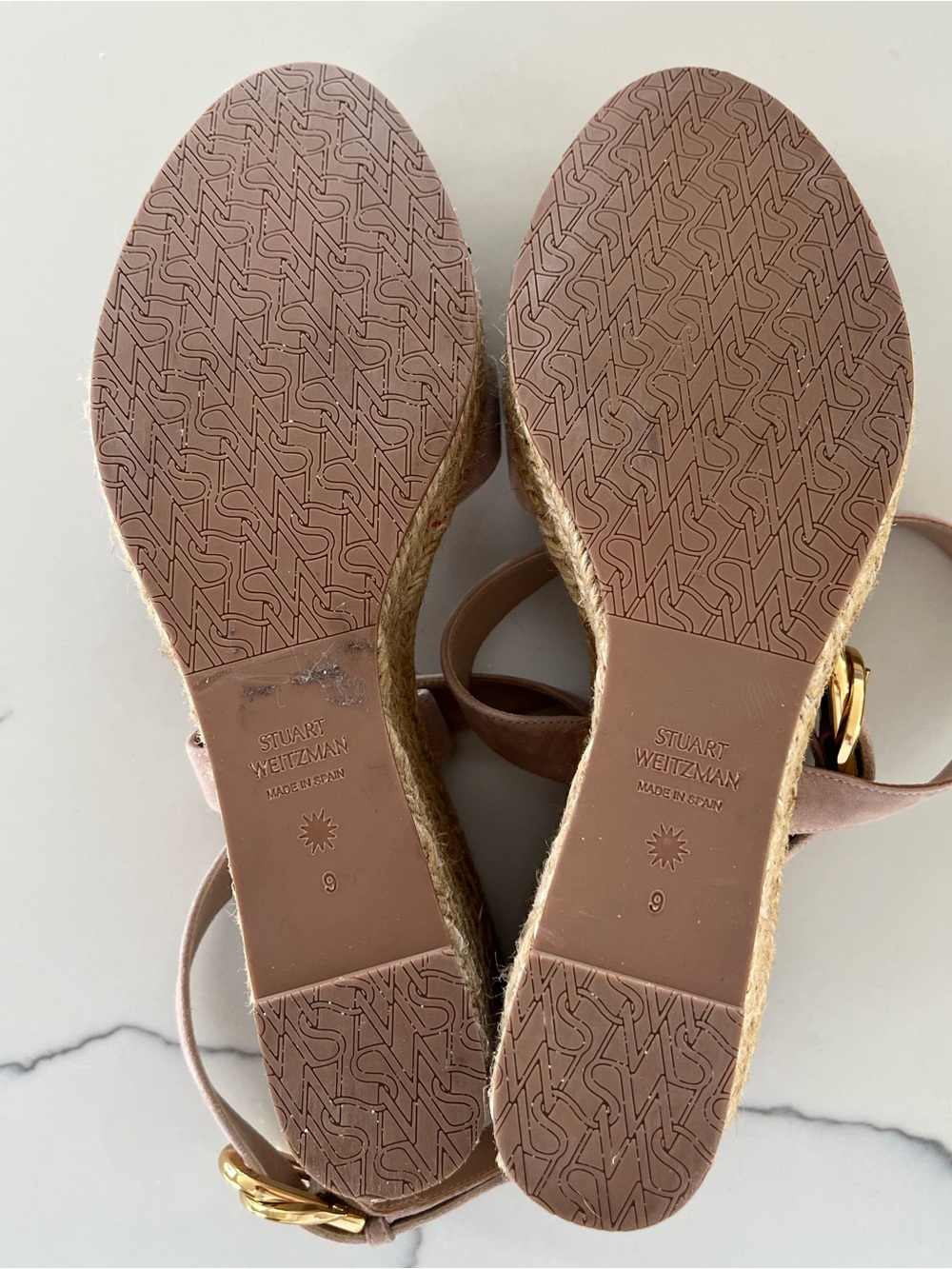 Stuart Weitzman Zuzu Suede Sandal Espadrille Wedges Nude Beige Size 9 / 39.5 - Picture 7 of 10